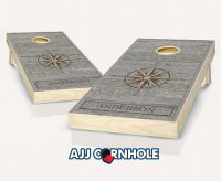 "Gray Wood Compass Rose" Cornhole Set